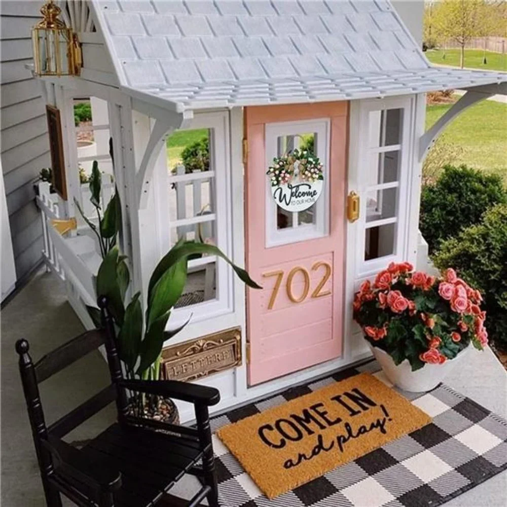 3D Spring Summer Welcome Wreaths for Front Door, Pink Flower Wreath -12